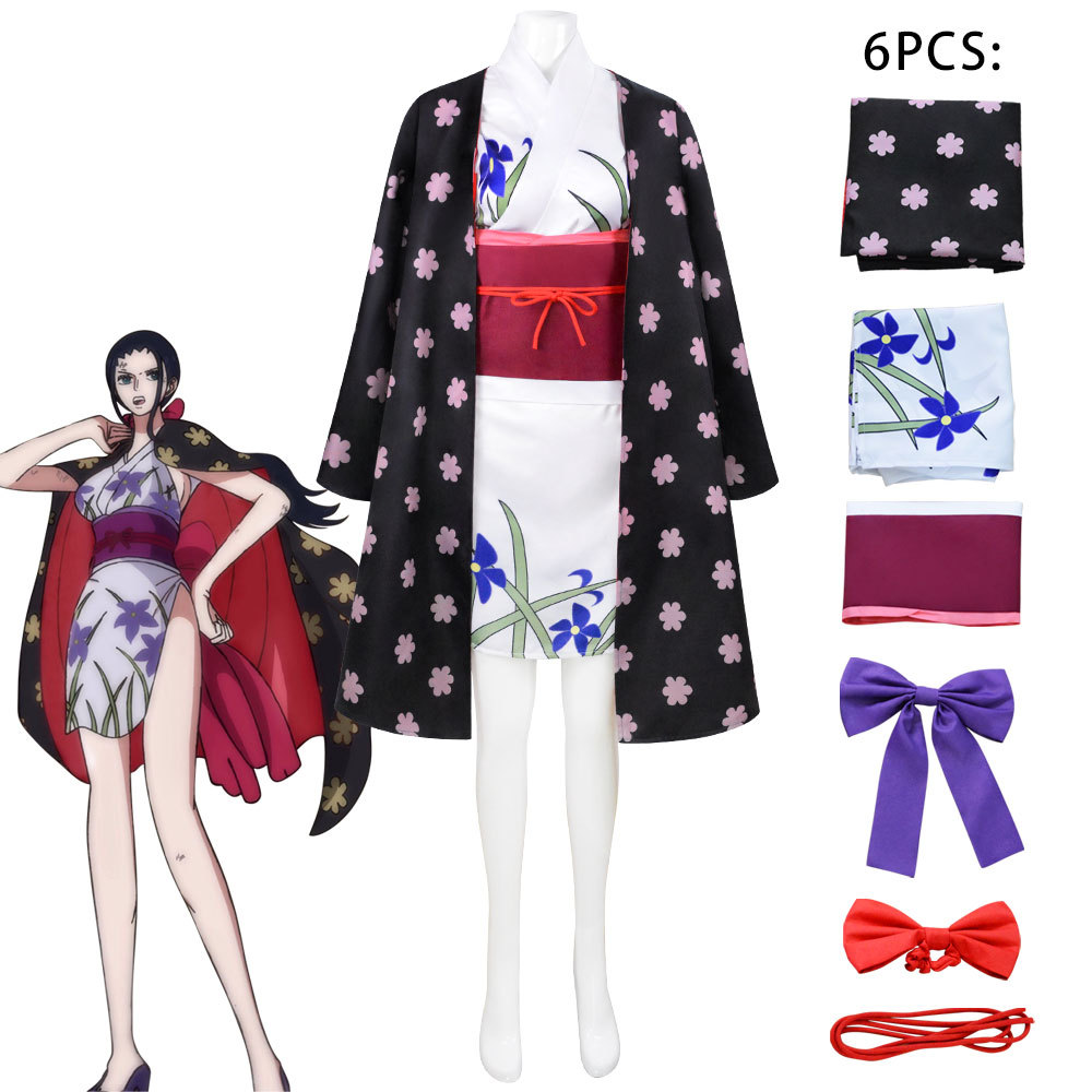 Anime Cosplay Robin - 女性用衣装 ニコ・ロビン コスプレ衣装 ウノ国着物 花柄マントセット