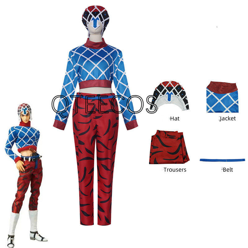 Jojo Bizarre Hat - ジョジョ Guīdo ミスタコスプレ奇妙な冒険 Guido 衣装ハロウィン制服トップパンツアニメカーニバルパーティースーツ衣装