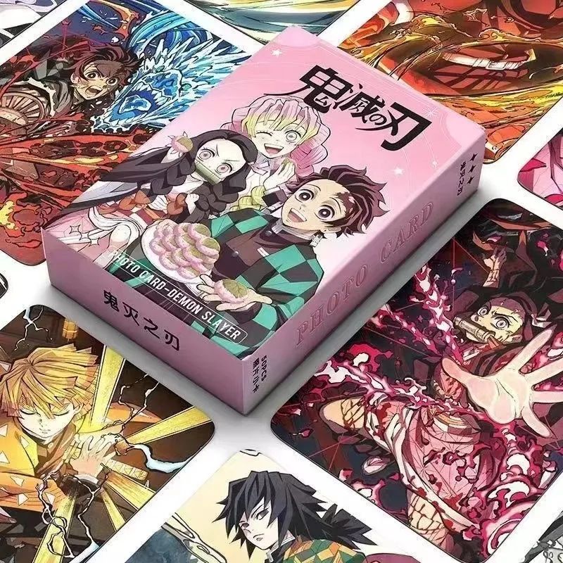 Anime Cosplay Tanjiro - 新しいバンダイ55枚入り鬼滅の刃レーザーミニカード、竈門炭治郎＆竈門禰豆子アニメグッズ、3インチポラロイド風ロモフォトカードポストカード