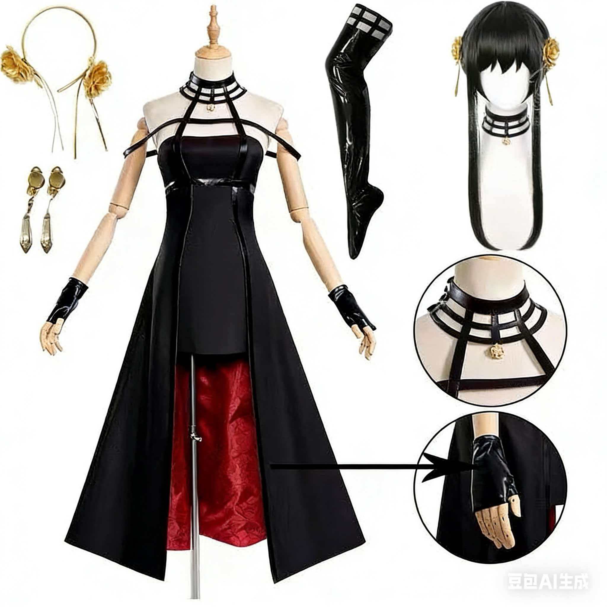 Anime Cosplay Yor - ヨル・フォージャー コスプレ衣装 ヘッドバンド 弾性太ももストッキング タイツ ハイソックス