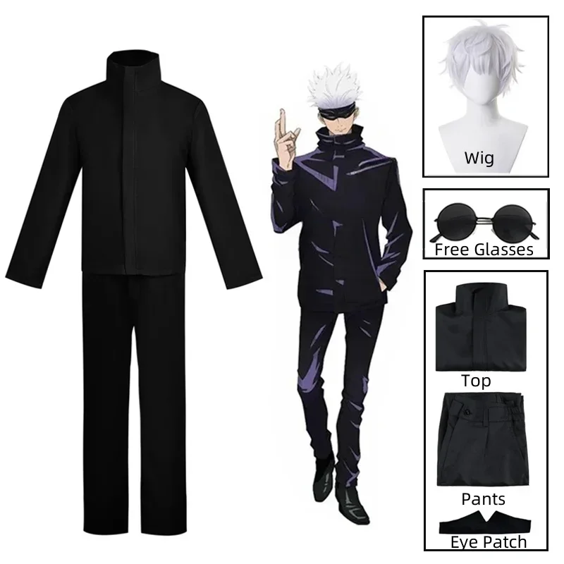 Anime Cosplay Gojo - 2026年アニメ「呪術廻戦」五条悟コスプレ衣装、アイパッチ、ウィッグ、メガネ、スーツ、男性用ハロウィンコスチューム