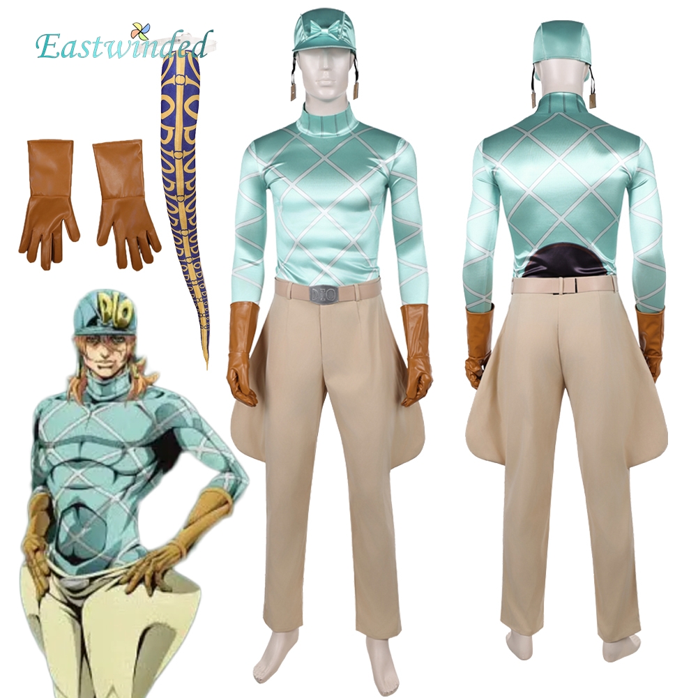Jojo Bizarre Hat - ジョジョコスプレ奇妙な冒険ディエゴブランド鋼球ランコスチュームテールハットグリーントップ制服衣装服ハロウィンカーニバル