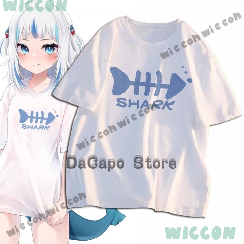 Anime Cosplay Youtuber - コール Tシャツ衣装サメ Gawr Gura Youtuber 同人コスプレファン衣装ユニセックス女性男性トップハロウィンアニメコスプレ服