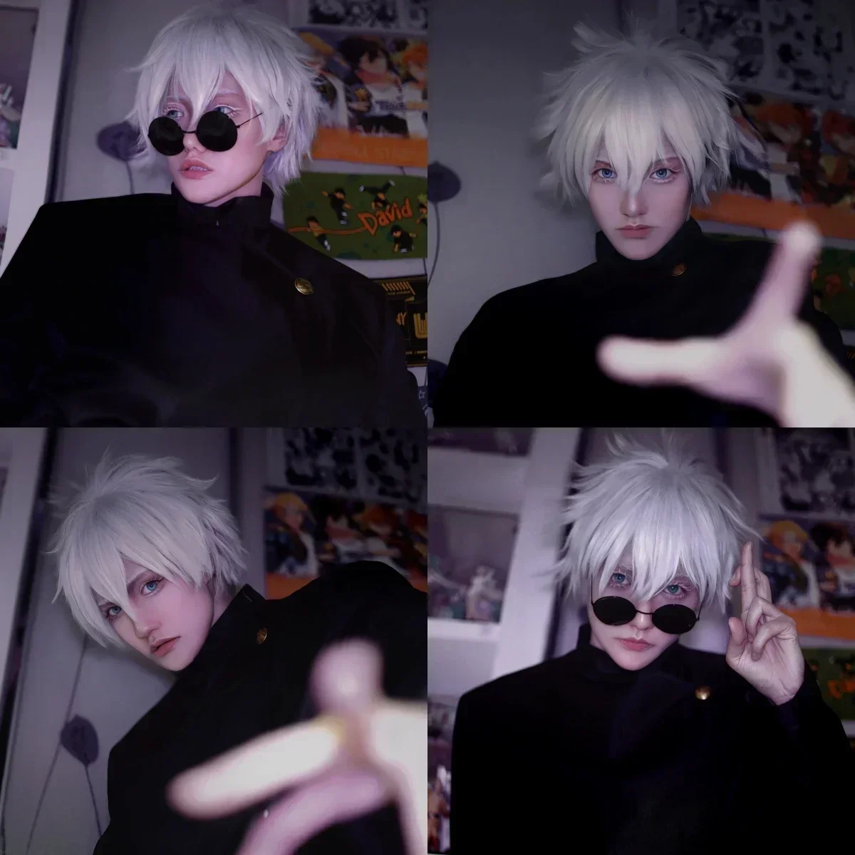 Anime Cosplay Gojo - 五条悟コスプレ衣装男性用、アニメ高校制服、濡れた髪のウィッグ、ハロウィンコスチューム、大人用衣装