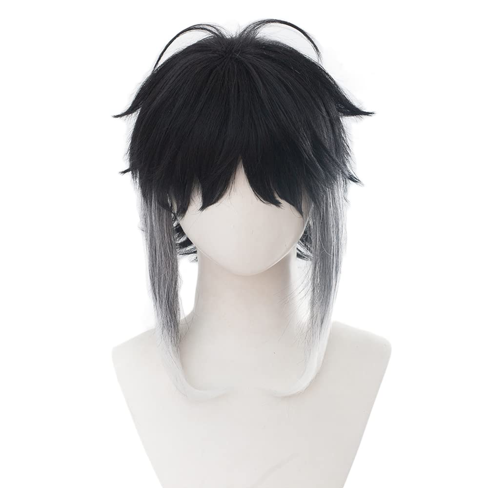 Cosplay Anime Black Hair - 黒と白のショートカーリーヘアウィッグ,アニメアキュタガワリユノスケ,ハロウィンコスプレアクセサリー,パーティーヘアアクセサリー