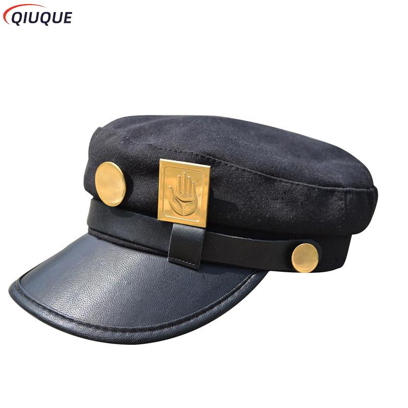 Jojo Bizarre Hat - アニメジョコスプレハット、アーミーミリタリーフラットキャップ、バッジアラウンドハット、jotarkujo