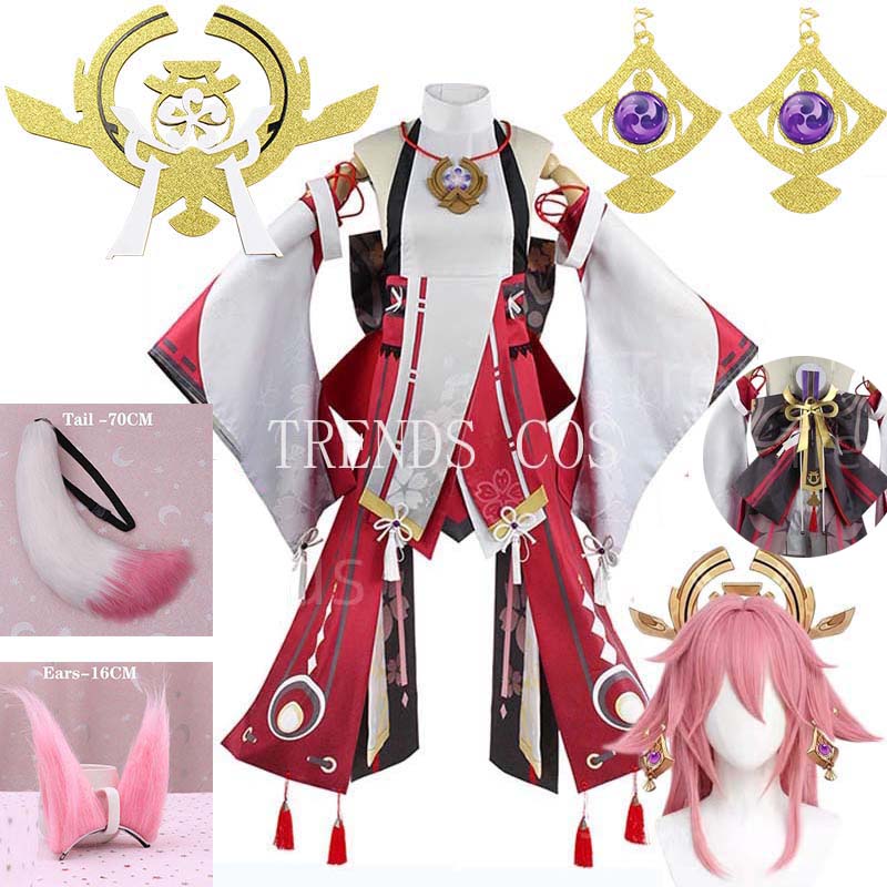 Anime Cosplay Yor - Yae miko-コスプレ衣装ウィッグ,ウィッグコスプレセット,gucheryae asingヘッドウェア,コミック用テール