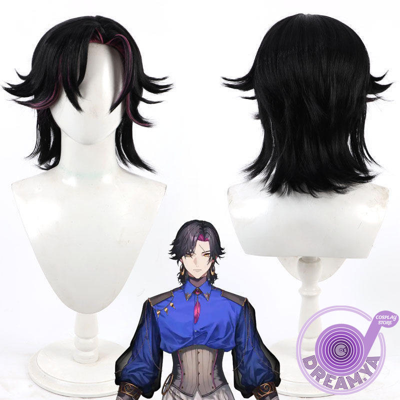 Cosplay Anime Black Hair - ベザリウス包帯コスプレウィッグ vtuber 黒ショートピンク耐熱人工毛ハロウィンパーティーロールプレイカーニバル + ウィッグキャップ