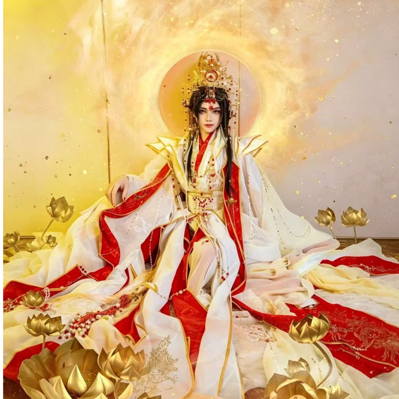 Anime Cosplay Costumes - 天官が喜びの神である謝憐を祝福するための王冠を戴く王子様の古代風ハロウィンコスプレ衣装、赤白金漢服