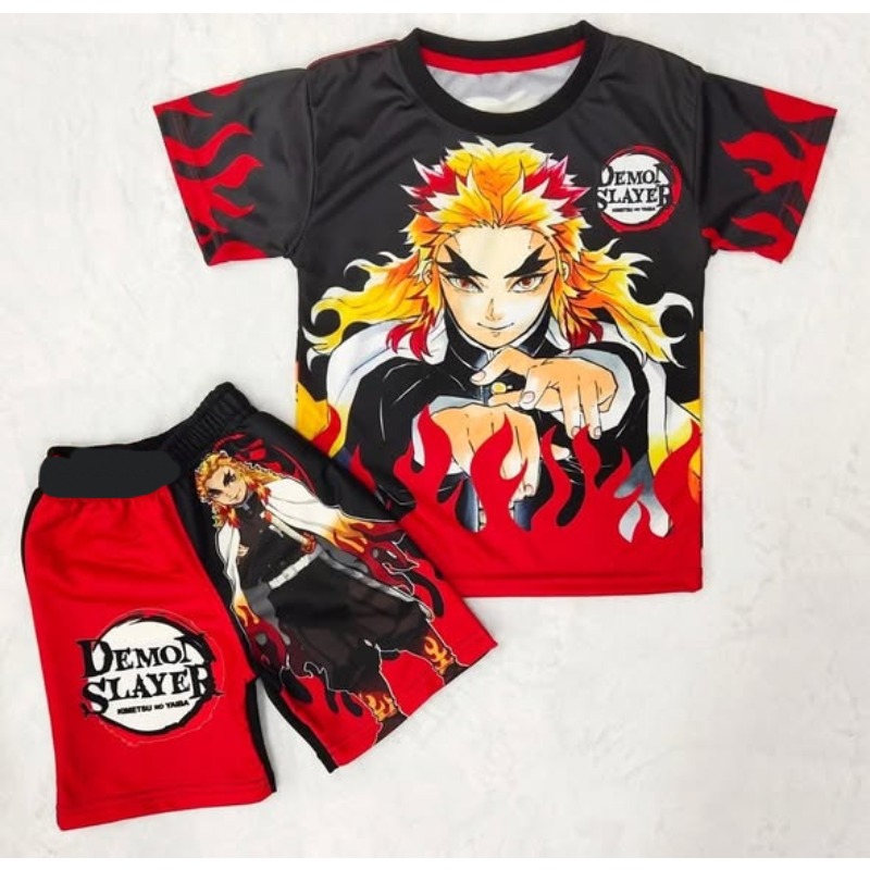 Anime Cosplay Tanjiro - デーモンスレイヤーキッズ Tシャツショーツセットアニメキメツ炭治郎煉獄善逸プリントボーイズガールズカジュアル夏服 2 個スポーツウェア