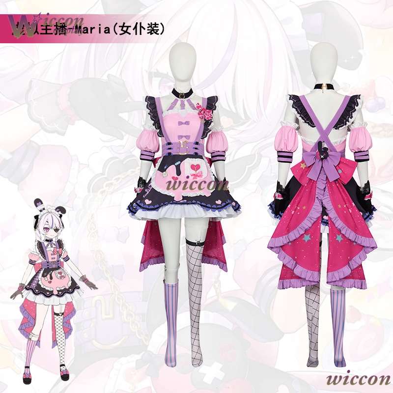 Anime Cosplay Youtuber - マリア・マリオネット 2.0 VTuber YouTuber アイドルコスチュームセット: ゴシックロリータドレスとアイパッチ