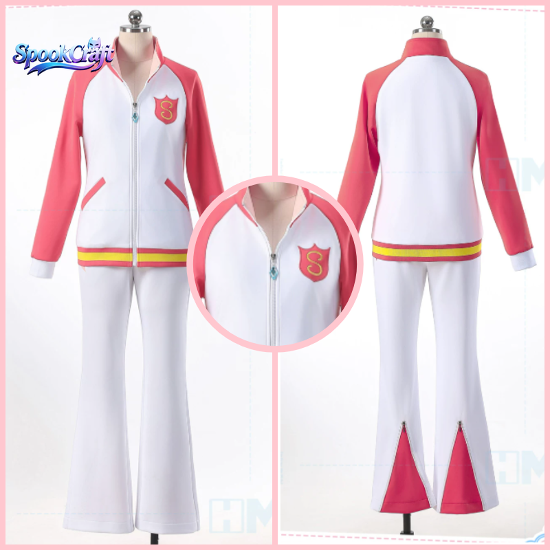 Anime Cosplay Pink - アイカツ星宮いちごピンク白トラックスーツポケット付きデイリーファブリック女性アニメコスプレフル衣装セット
