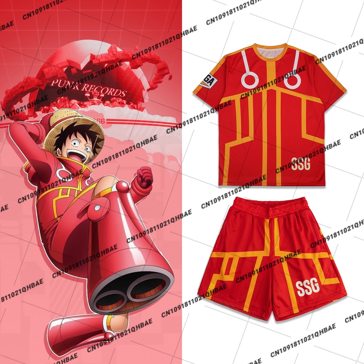 Anime Cosplay Costumes - 新しいエッグヘッド島モンキー D. ルフィアニメ愛好家コスプレ衣装男性ファッションレジャースポーツセット特大 Tシャツショーツセット