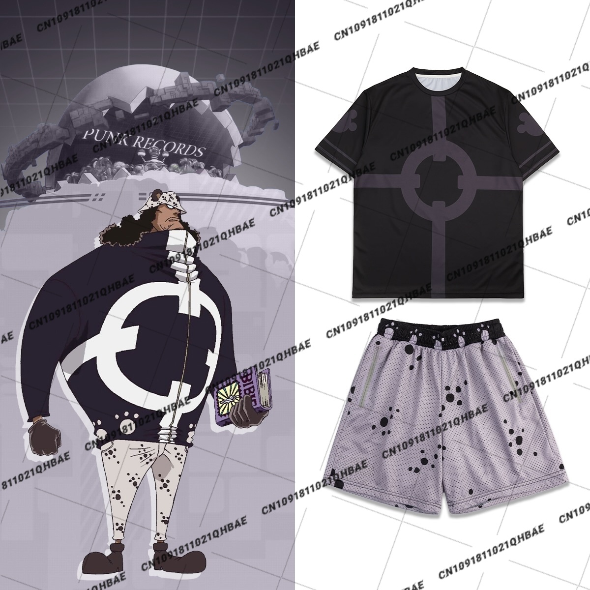 Anime Cosplay Costumes - 新しいエッグヘッド島バーソロミュー・クマアニメ愛好家コスプレ衣装男性ファッションレジャースポーツセット特大 Tシャツショーツセット