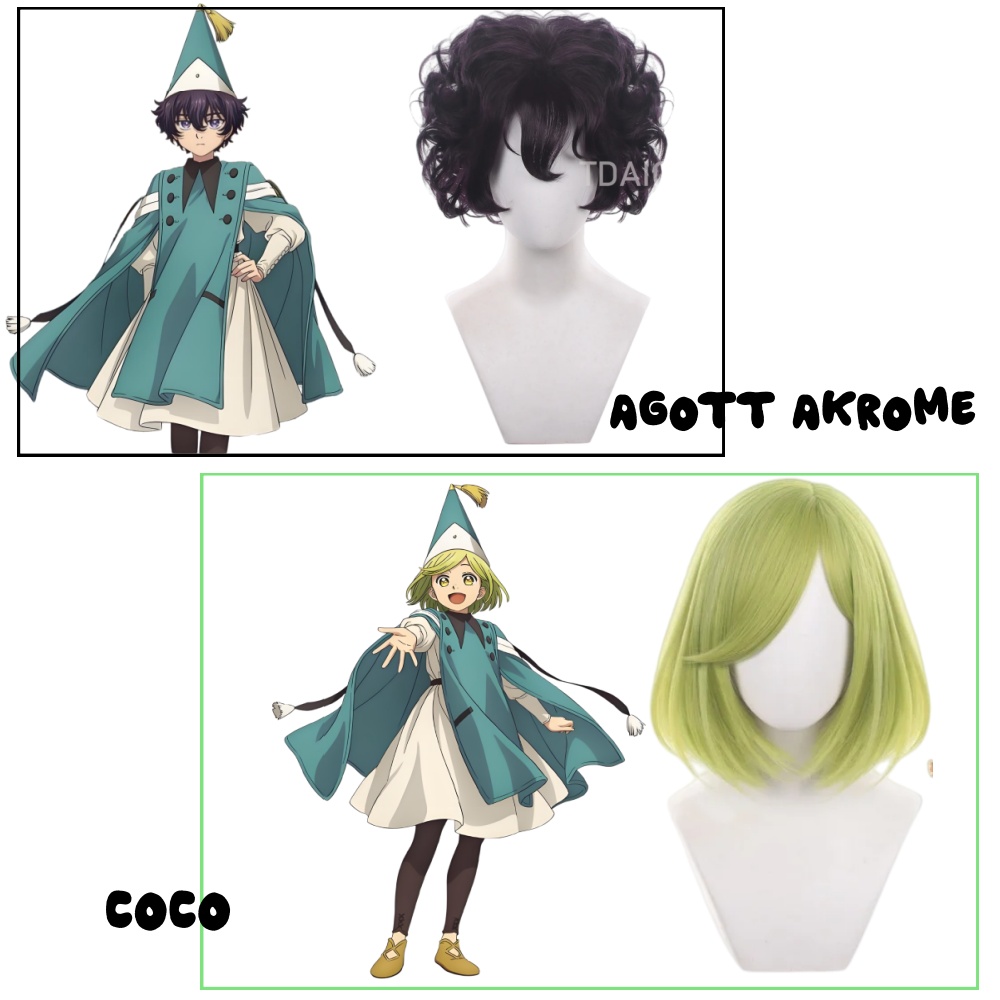 Cosplay Anime Black Hair - 魔女帽子アトリエ アゴット アクロメ ココ コスプレウィッグ 黒紫カーリーショートヘア