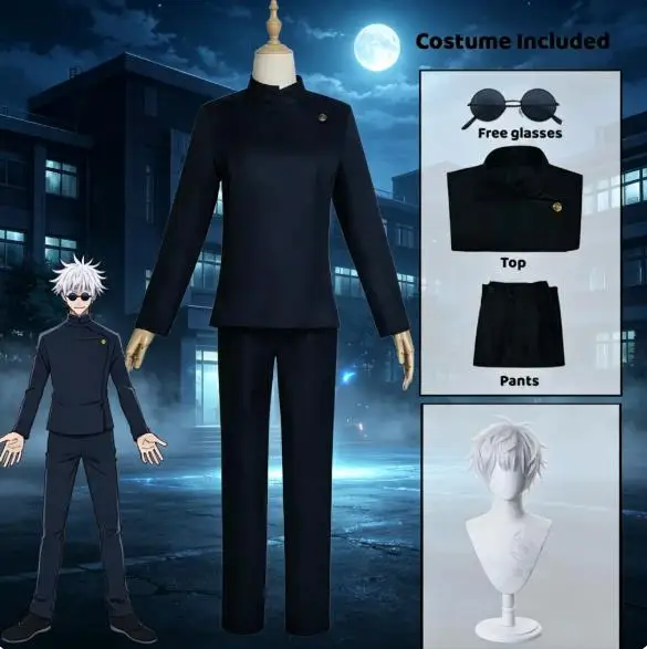 Anime Cosplay Gojo - アニメ「呪術廻戦」の五条悟のコスプレユニフォーム、五条悟のコスプレ衣装、中学生の制服、ウィッグ、スーツ、コスチューム