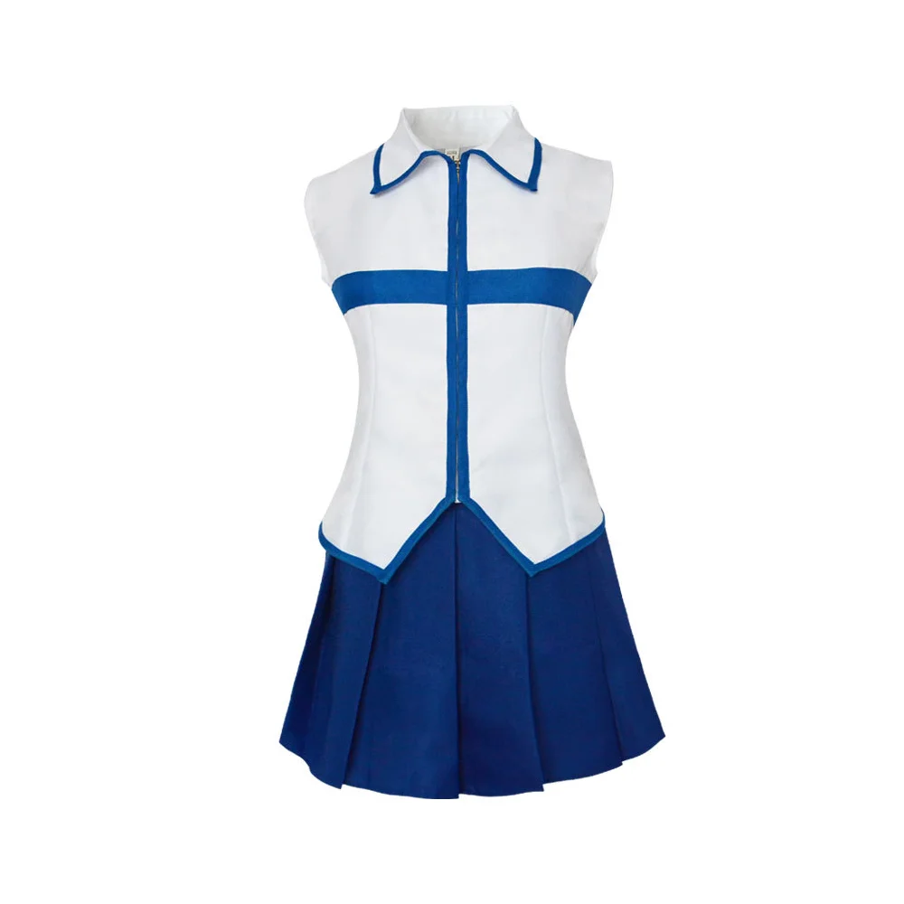 Anime Cosplay Expo 2025 - フェアリーテイル青と白のノースリーブトッププリーツスカートセットアニメエキスポロールプレイ衣装ルーシィ・ハートフィリアコスプレ衣装2025新しい