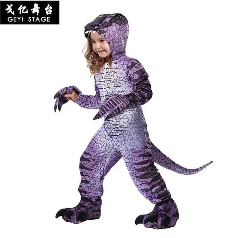 Kids Cosplay Anime - ラプターハロウィン新作パープルラプター ジュラシックホットパーティーコスプレコスチューム ビーストパープルティラノサウルス恐竜パーティー 女の子向け