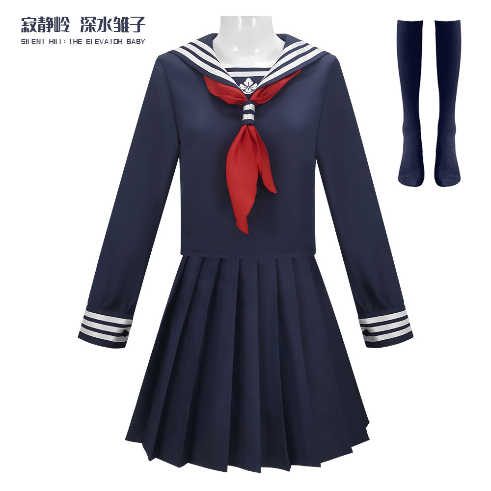 Anime Cosplay Yor - ゲーム水木恵子コスプレ衣装サイレント女子校 JK 制服ヒルネイビーブルーセーラースーツハロウィンカーニバルパーティー衣装