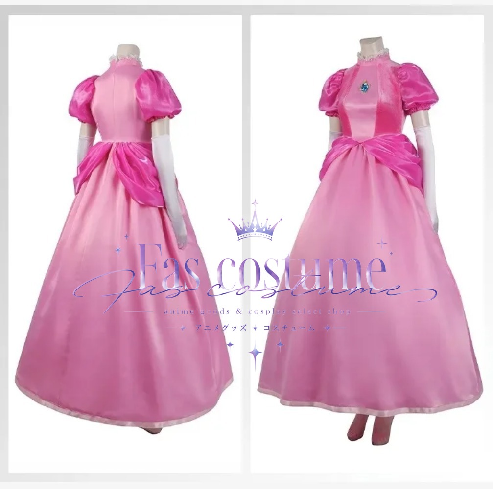 Anime Cosplay Pink - ピーチ姫コスプレ衣装スーパーブラザーズ衣装ピンクロリータプリンセスドレスクラウンイヤリング手袋ハロウィンクリスマスガールギフト