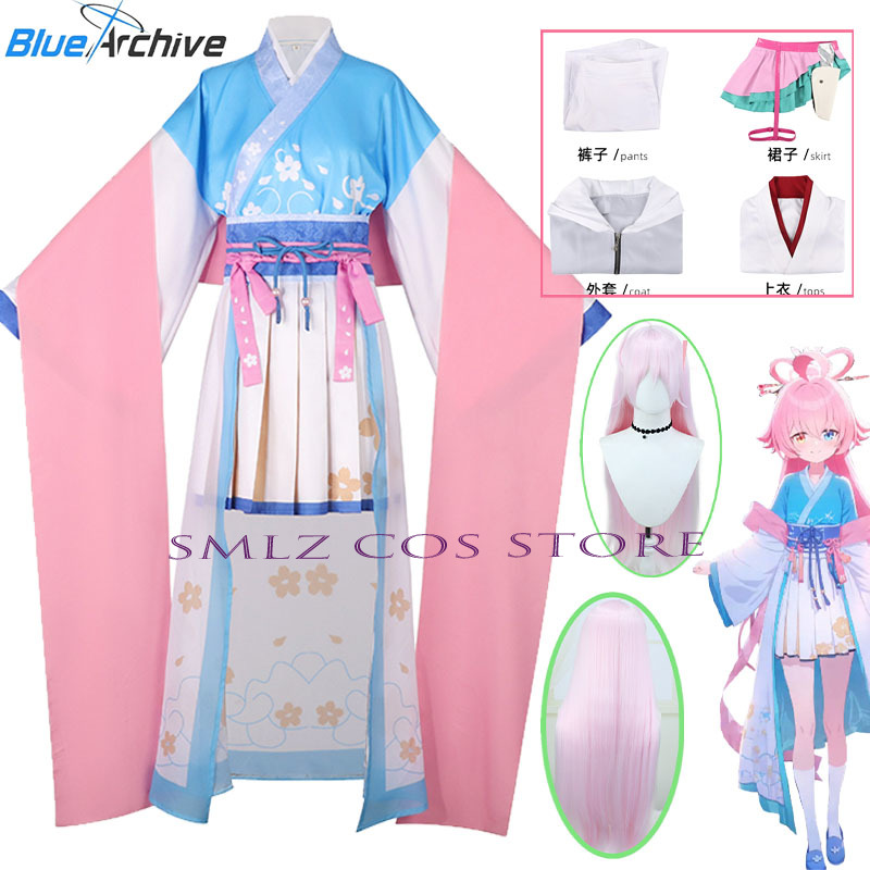 Anime Cosplay Wig - ゲームブルーアーカイブ星野滝花コスプレ衣装女性ピンクブルードレス漢服ウィッグスーツハロウィンパーティー衣装女性用