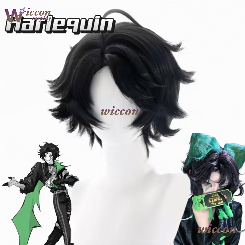 Cosplay Anime Black Hair - マグ・ザ・フリーク・サーカスピエロクラウンフルセットコスプレウィッグハーレクインコスプレウィッグ黒髪女性男性ハロウィンロールプレイ