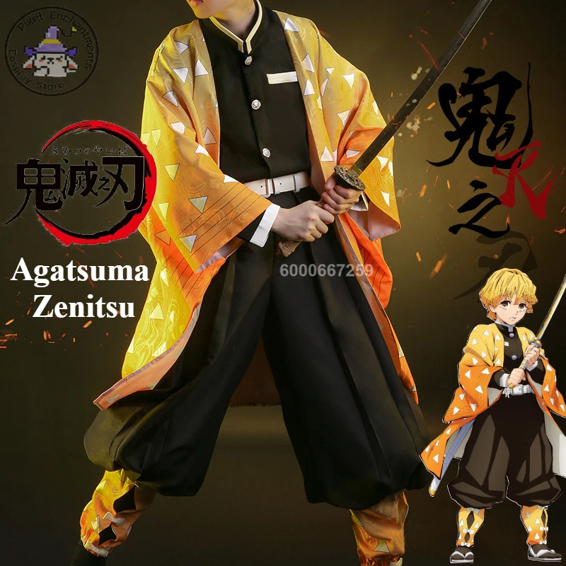 Cosplay Anime Zenitsu - デーモンスレイヤーズアニメ鬼滅の刃我妻善逸コスプレ衣装女性男性 Kisetsutai メンバーウィッグ制服ハロウィン衣装