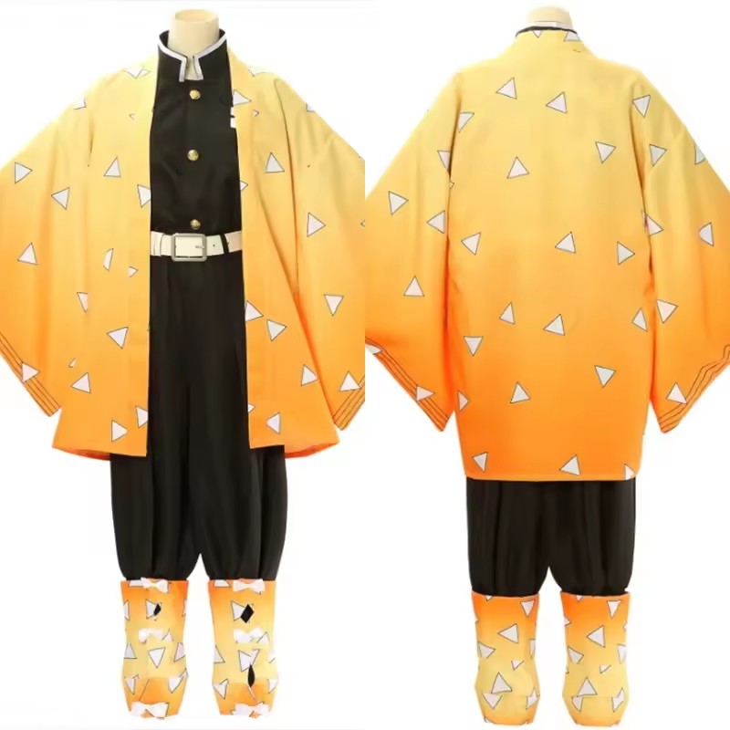 アニメ我妻善逸コスプレ衣装かつら靴男性用着物黄色のマント衣装 - Cosplay Anime Zenitsu のレビューと価格