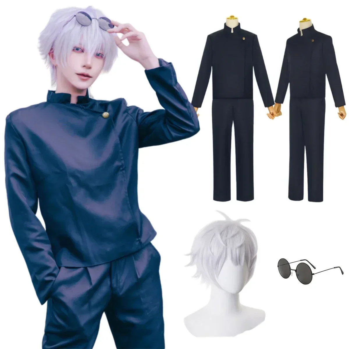 五条悟コスプレ衣装男性用、アニメ高校制服、濡れた髪のウィッグ - Anime Cosplay Gojo のレビューと価格