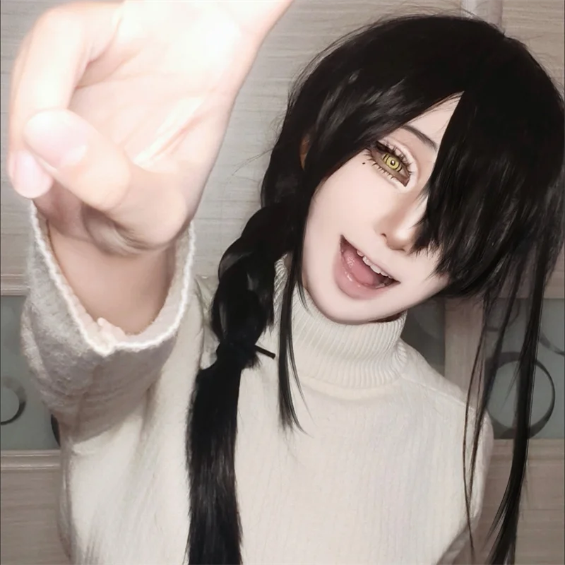 アニメチェーンソーマンナユタ大人のコスプレウィッグ黒ロング三 - Anime Cosplay Chainsaw Man のレビューと価格