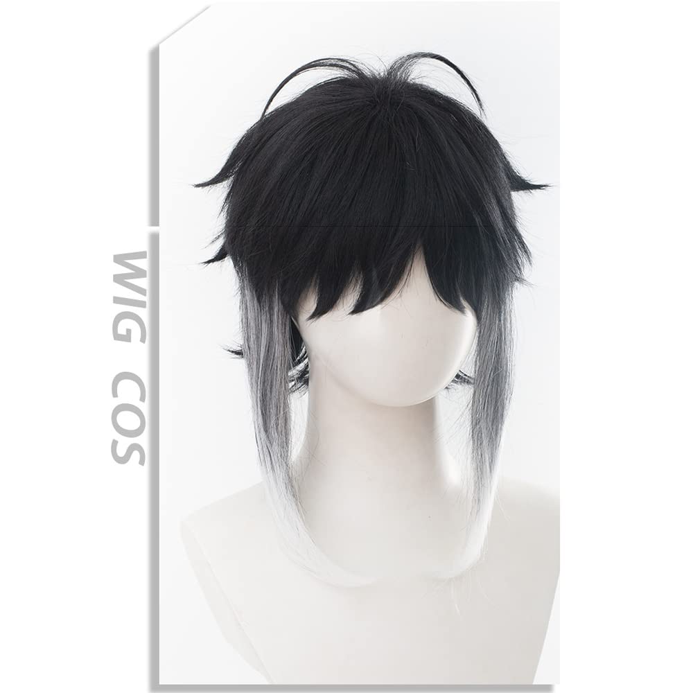 黒と白のショートカーリーヘアウィッグ,アニメアキュタガワリユ - Cosplay Anime Black Hair のレビューと価格