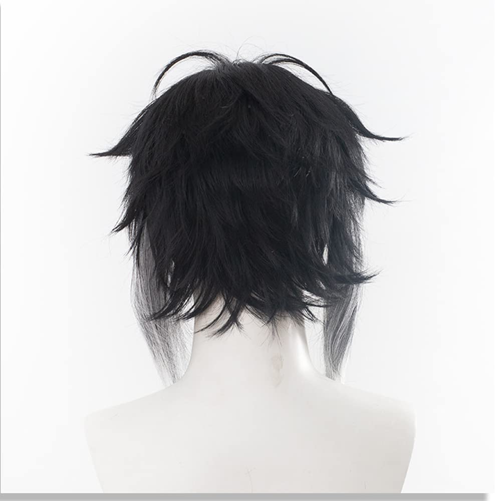 黒と白のショートカーリーヘアウィッグ,アニメアキュタガワリユ - Cosplay Anime Black Hair のレビューと価格