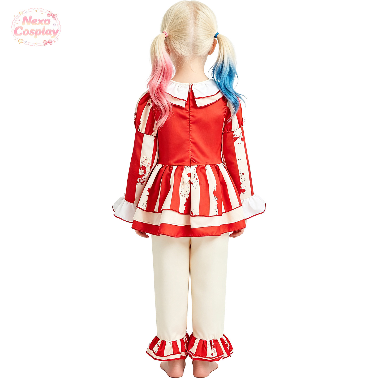 子供赤白ストライプホラークラウンスーツハロウィンコスプレ衣装 - Kids Cosplay Anime のレビューと価格