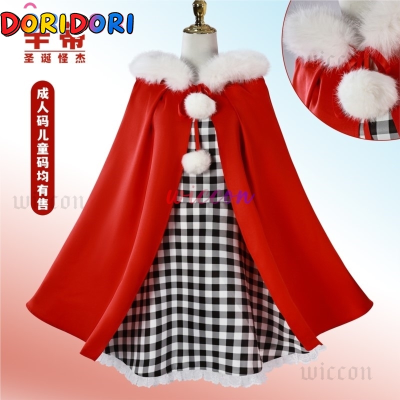 アニメシンディルーコスプレ衣装チェック柄ドレス赤いマントブロ - Kids Cosplay Anime のレビューと価格